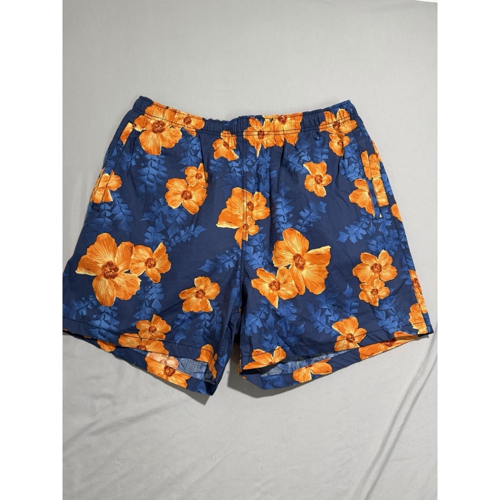 Nautica swim trunks shorts, lined,‎ orange blue hawaiian print, men's xl, cotton